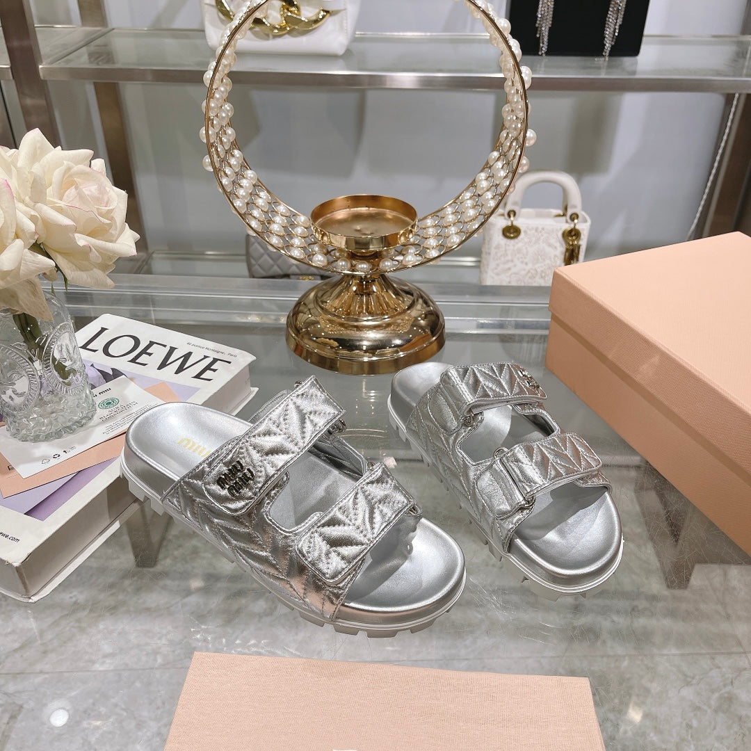 silver thick sole soft sole velcro open toe slippers xzh192