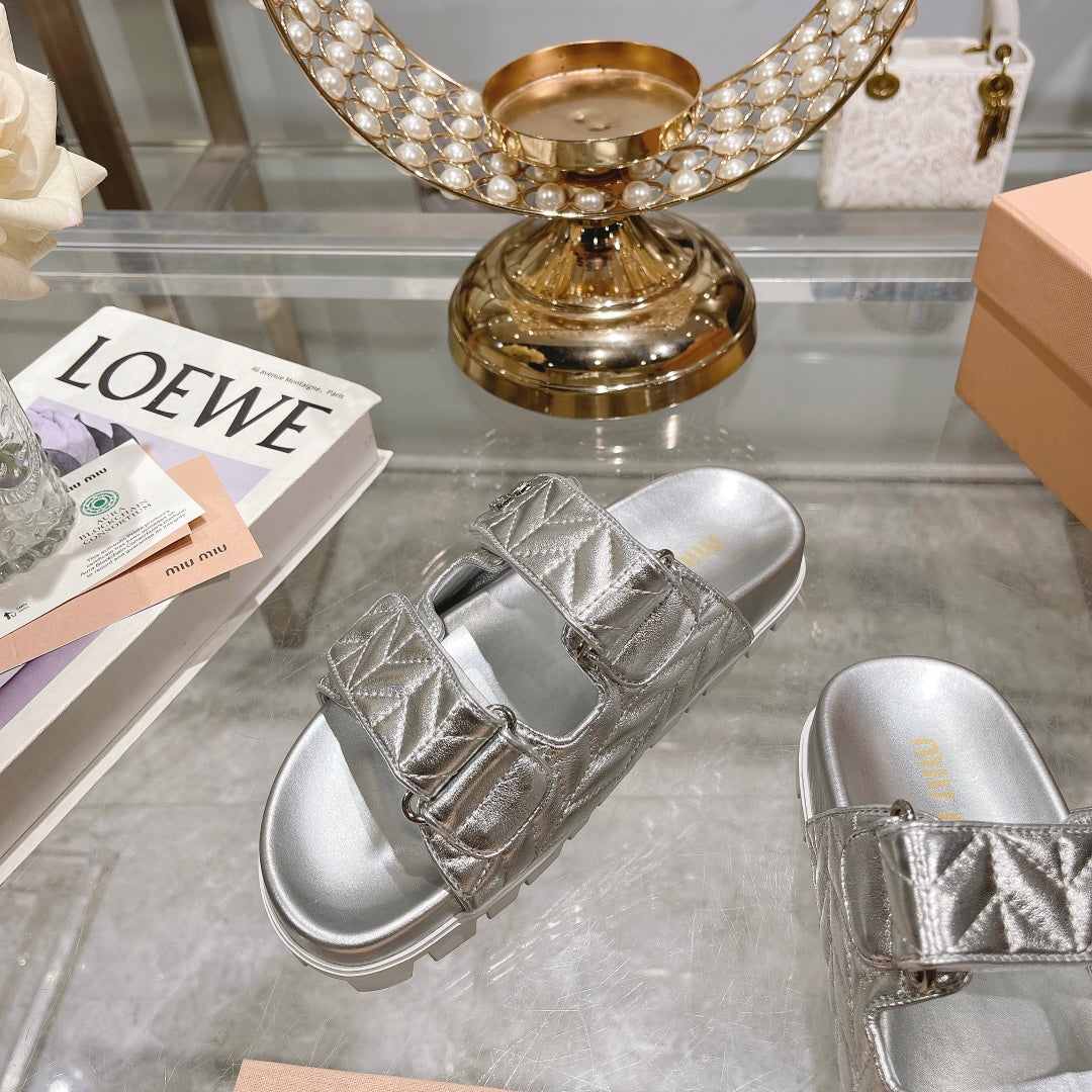 silver thick sole soft sole velcro open toe slippers xzh192