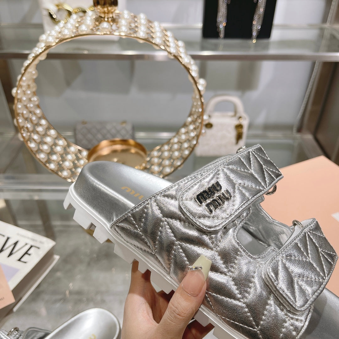 silver thick sole soft sole velcro open toe slippers xzh192