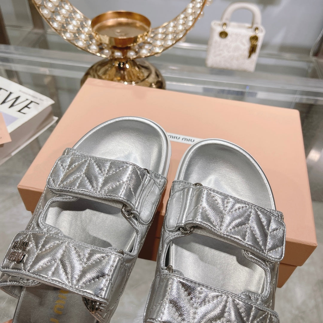 silver thick sole soft sole velcro open toe slippers xzh192