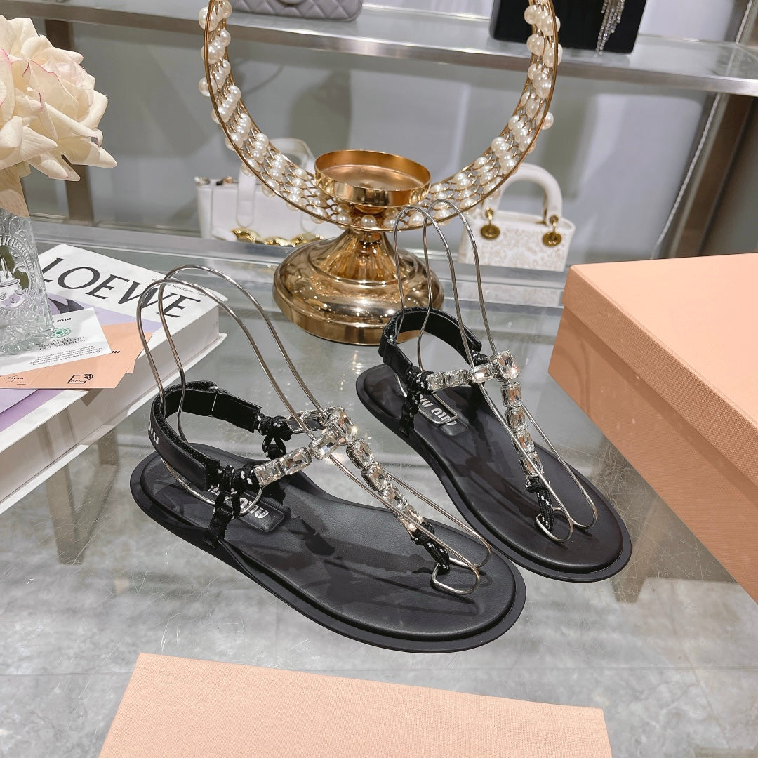 Leisure transparent rhinestone toe clip flat sandals, flat vacation slippers XZH99