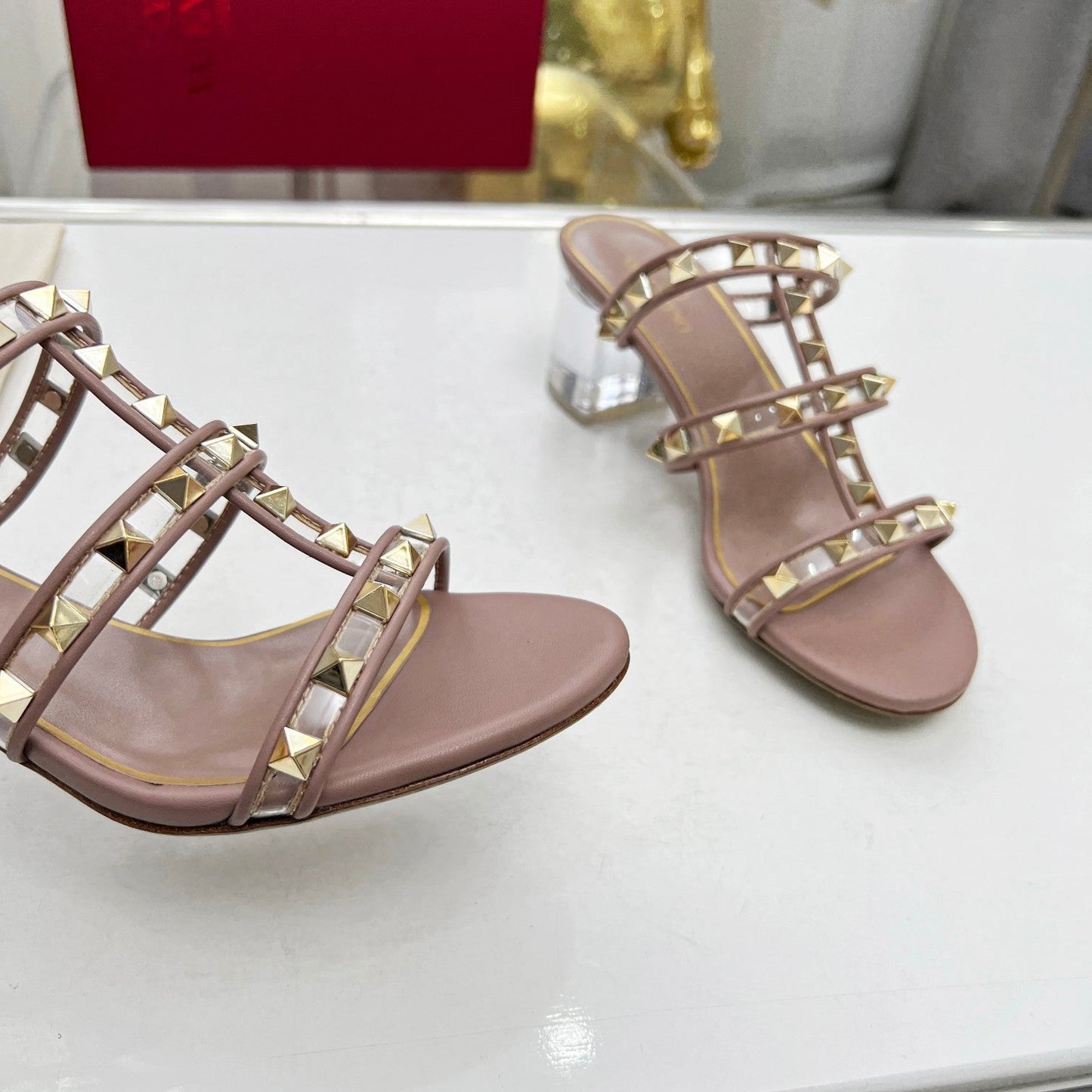 rivet sandals crystal thick heels open toe high heels single shoe xzh148