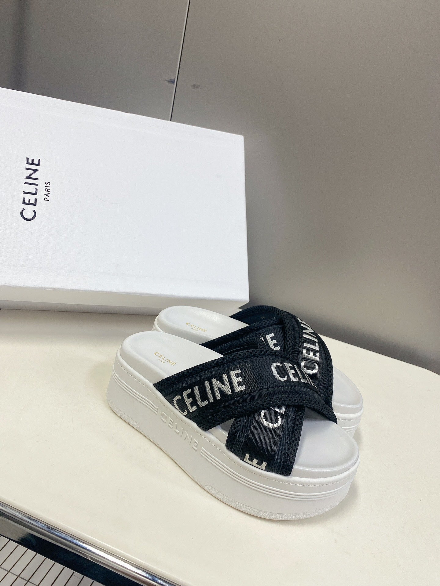 Celine Block mesh jacquard fabric thick sole sandals XZH199