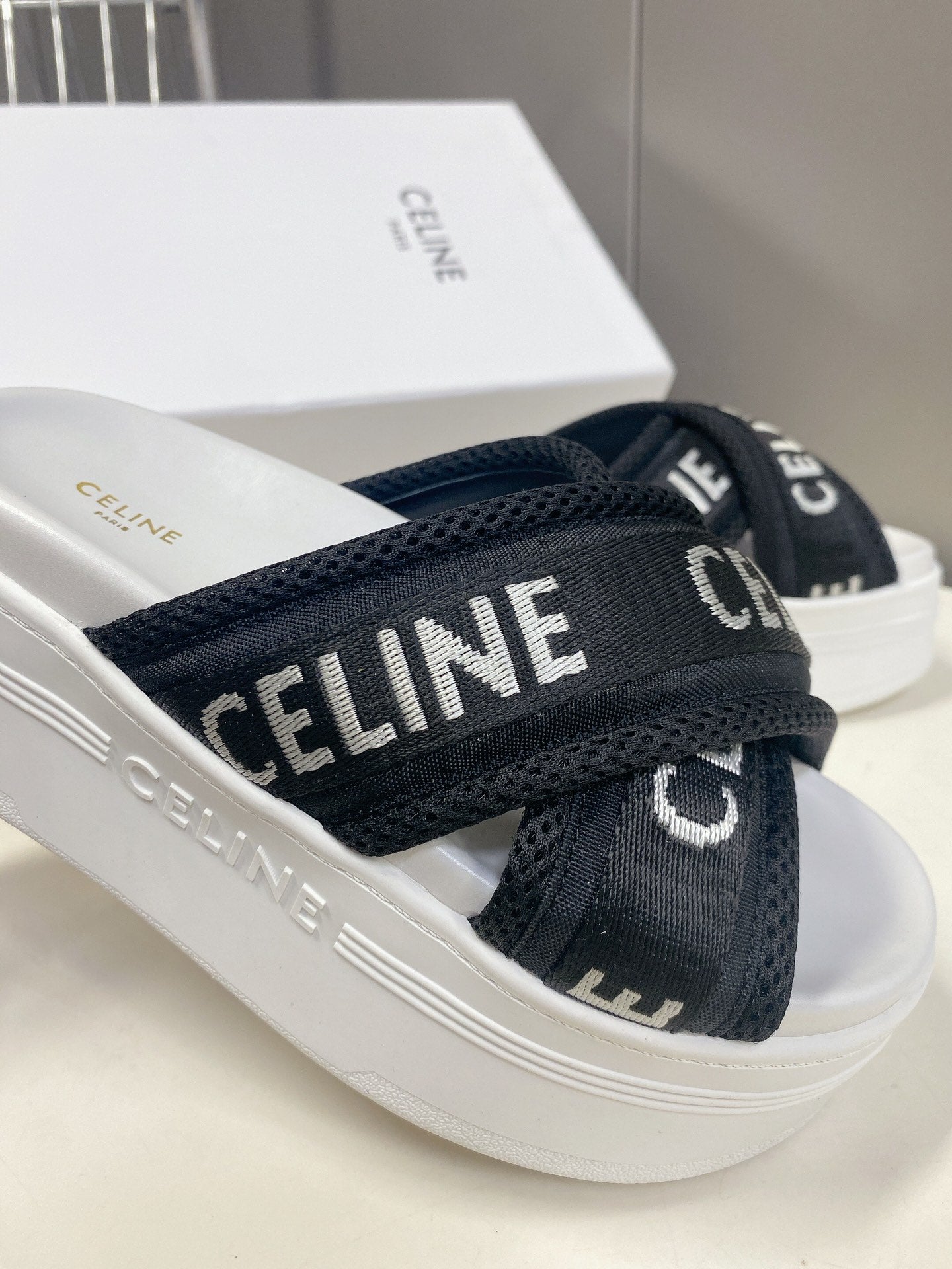 Celine Block mesh jacquard fabric thick sole sandals XZH199