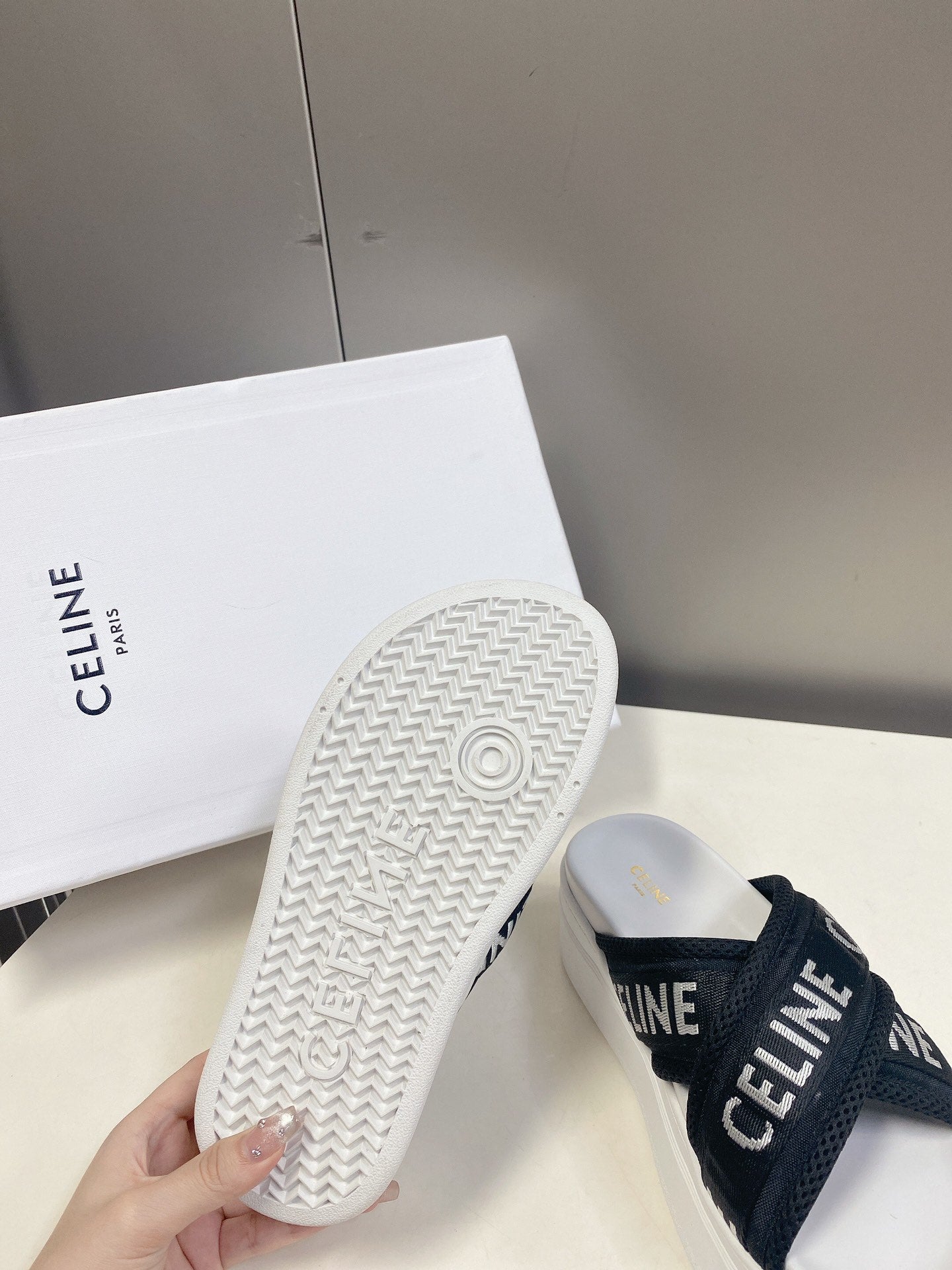 Celine Block mesh jacquard fabric thick sole sandals XZH199