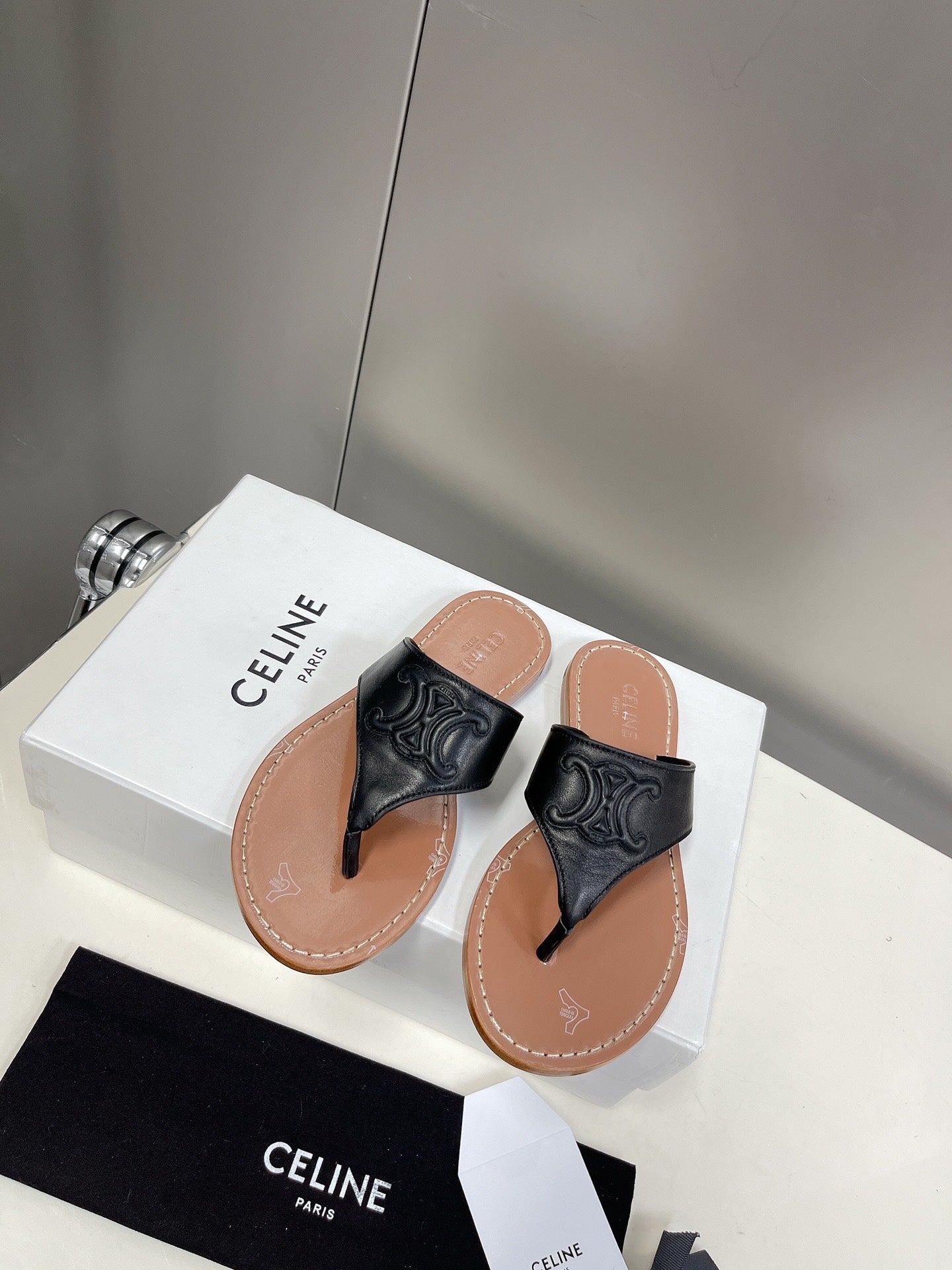 Celine black toe clip men's beach slippers XZH196