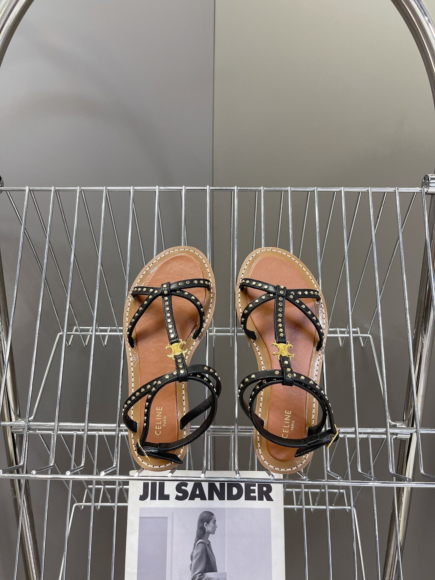 celine spring summer retro one word flat shoes black willow nail open toe sandals xzh76