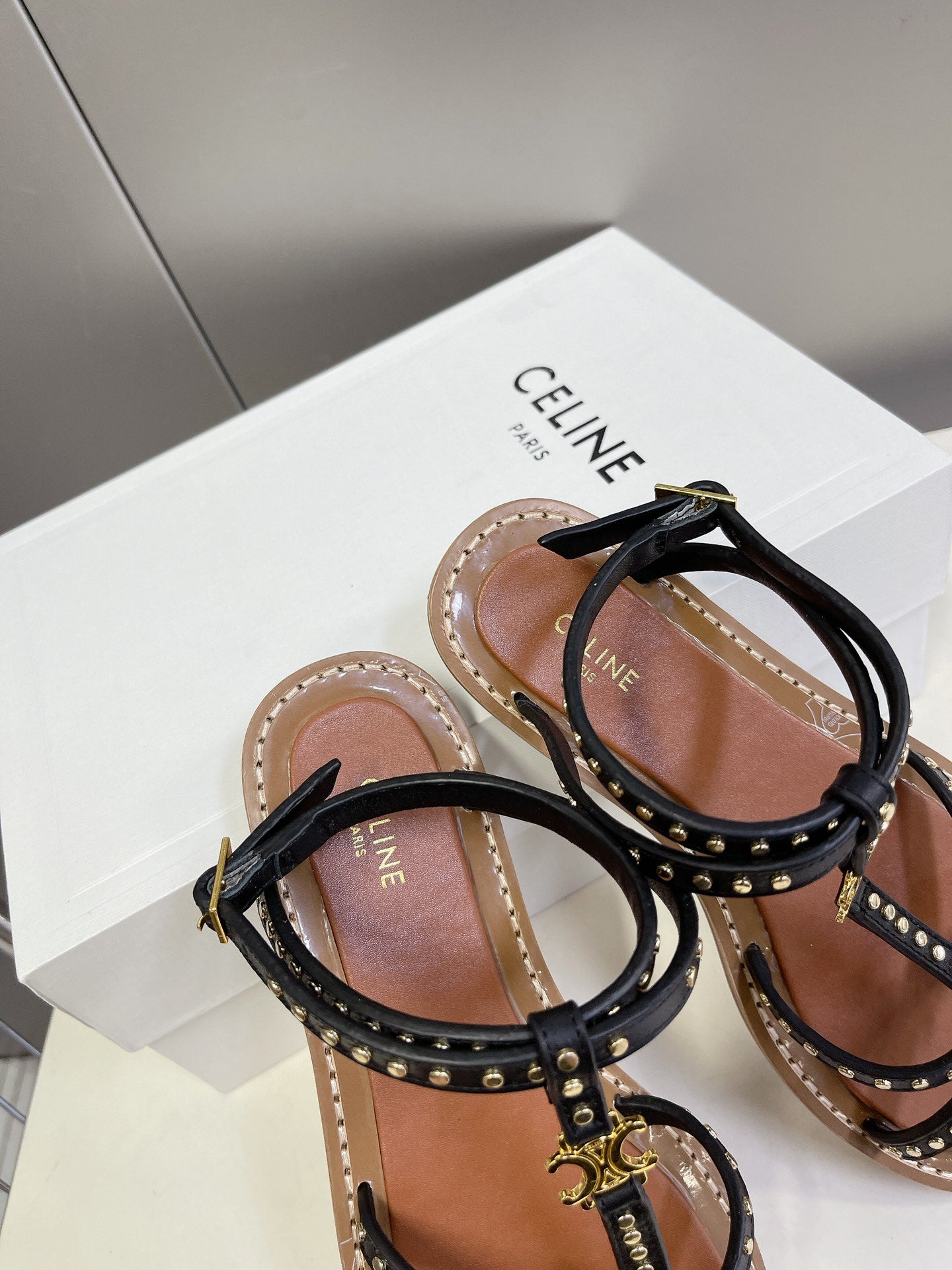 celine spring summer retro one word flat shoes black willow nail open toe sandals xzh76