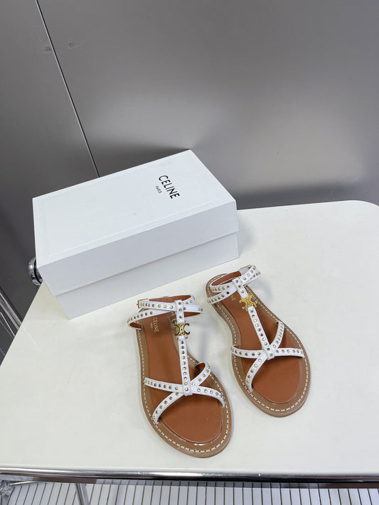 Celine Spring/Summer White Fashion Open Toe Flat Shoes Casual Round Toe Sandals XZH78