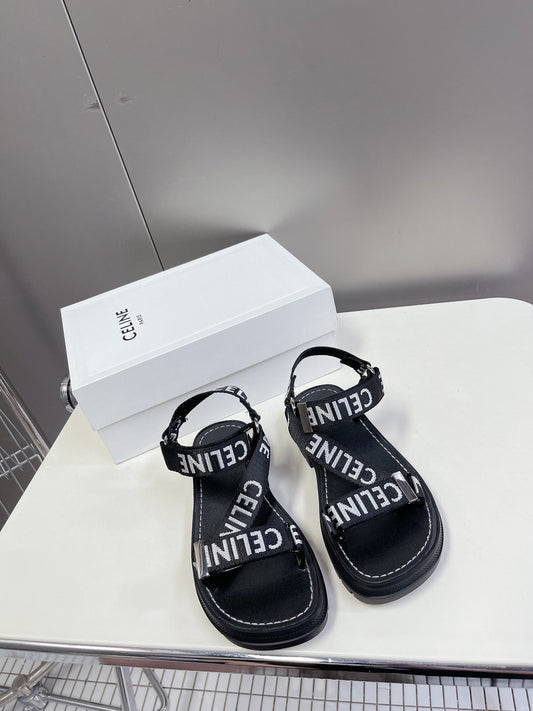 Celine Summer Classic Latest Popular Beach Black Sandals Velcro XZH74