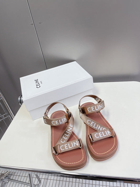 Celine Summer Retro Hot selling Beach Light Beige Sandals Open Toe Single Shoes XZH75