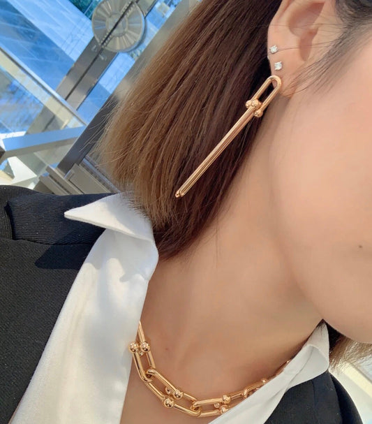 tf rose gold long double chain earrings eha142
