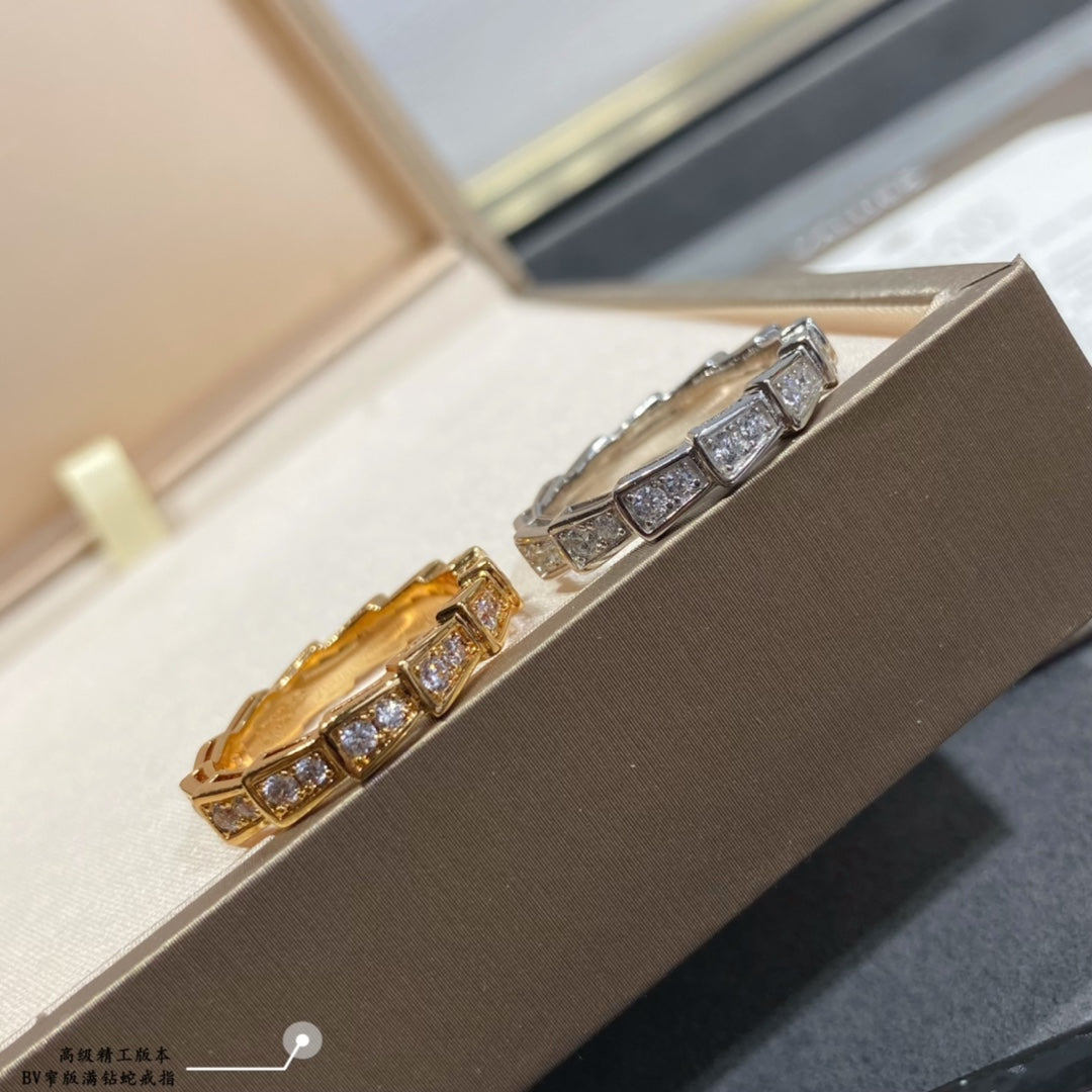 advanced narrow edition full diamond snake rose gold platinum ring jza39