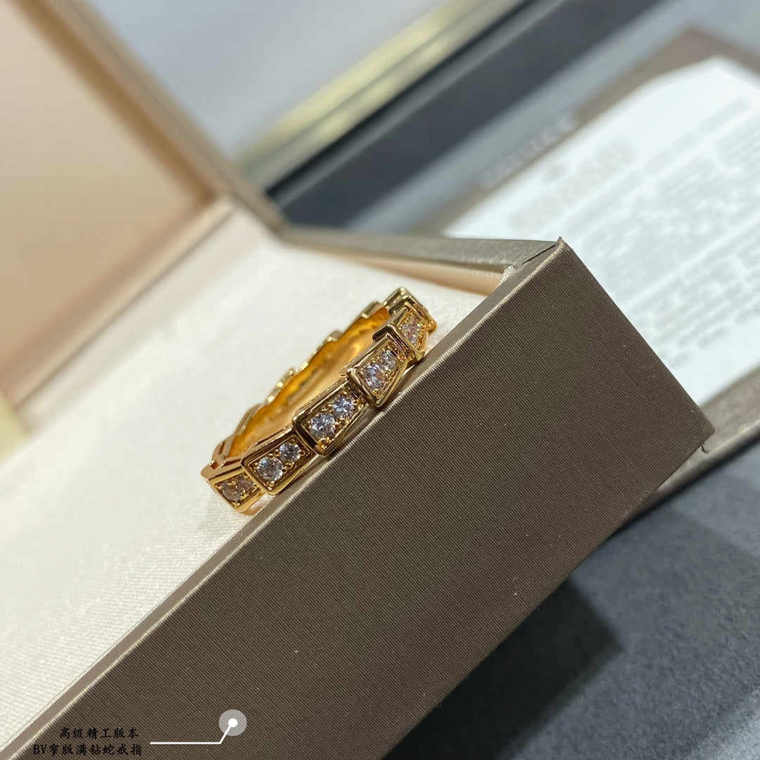 advanced narrow edition full diamond snake rose gold platinum ring jza39