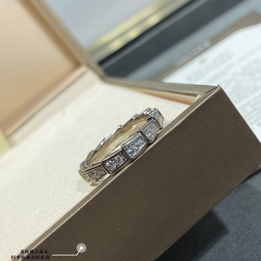 advanced narrow edition full diamond snake rose gold platinum ring jza39