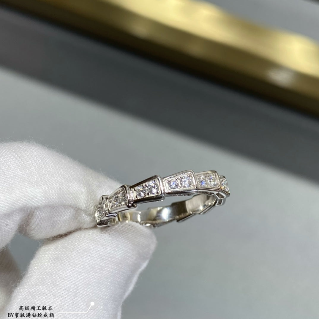 advanced narrow edition full diamond snake rose gold platinum ring jza39