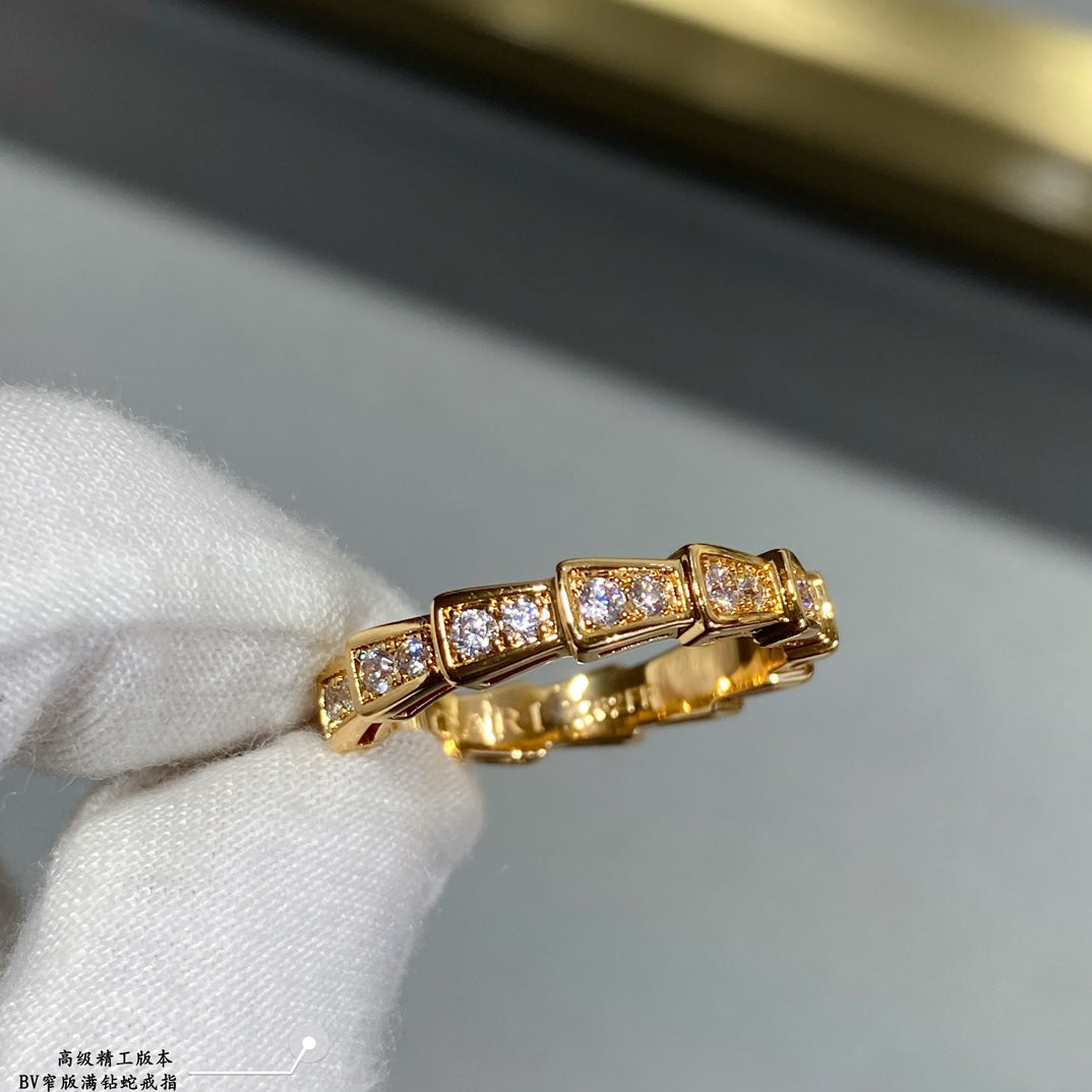 advanced narrow edition full diamond snake rose gold platinum ring jza39