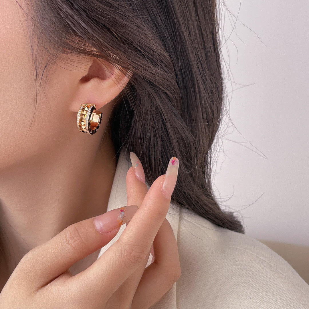 light luxury diamond rose gold circle couple ring eha146