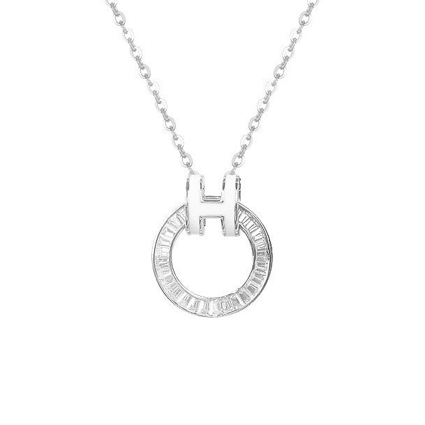 Hot selling H home enamel H ladder diamond circular hollow silver necklace XLA107