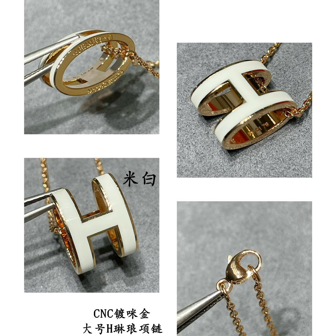 2024 New Popular Collar Chain Large Beige H Linlang Gold Necklace XLA106