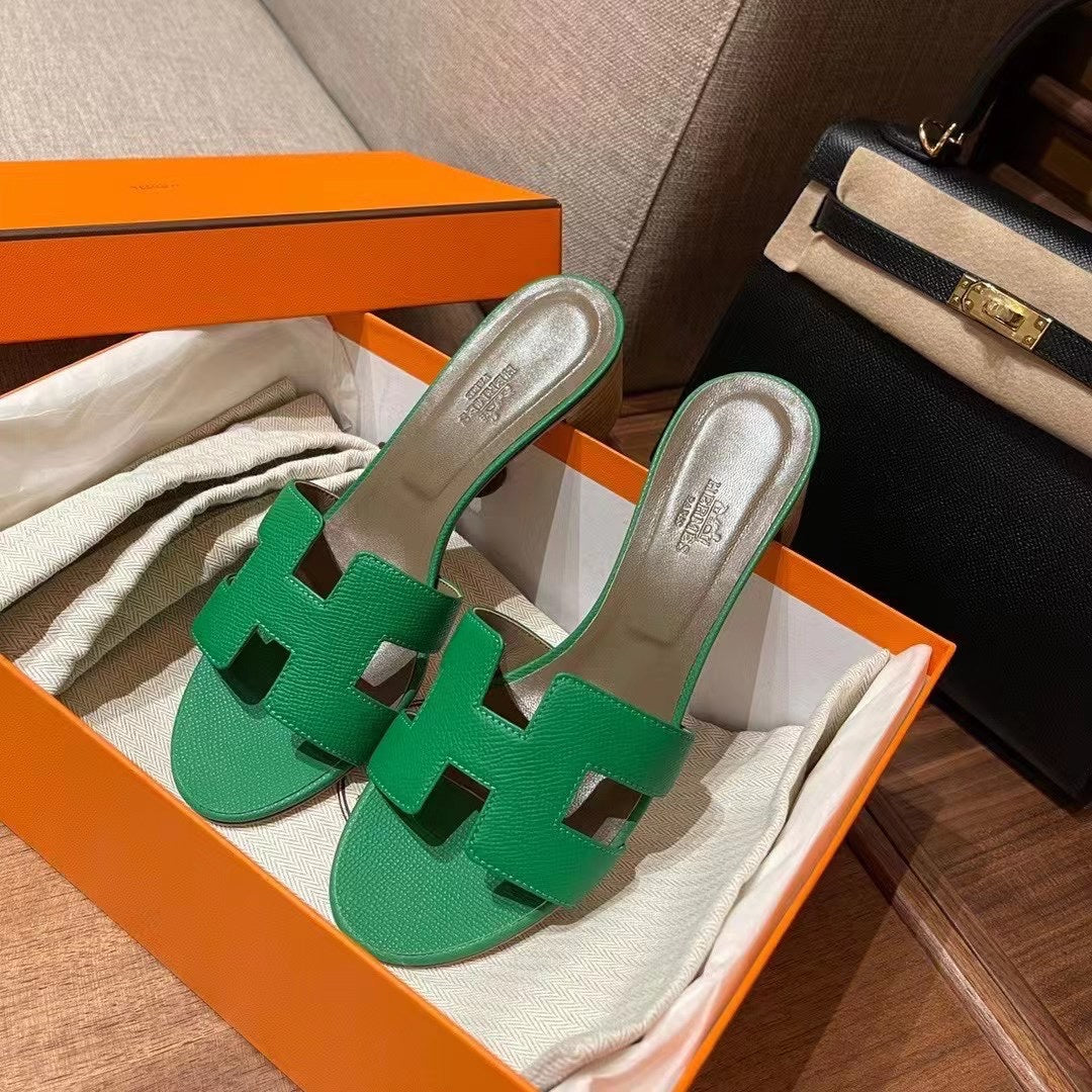 H light green thick heels, wearing a straight line beach women's sandals and slippers XZH203