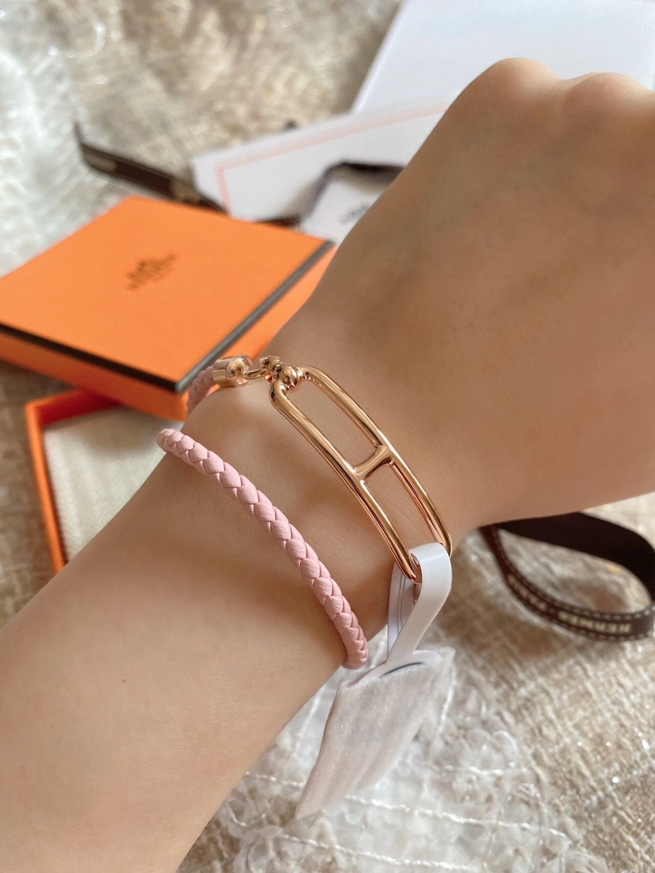 Sakura Pink Leather Rope Bracelet SLA184