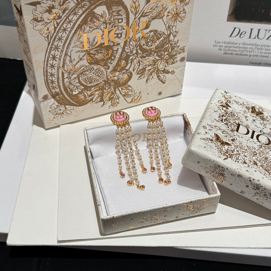 gold resin three layer pearl pink round earrings ehc65