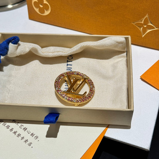 shiny hollow crystal round gold brooch xzc22