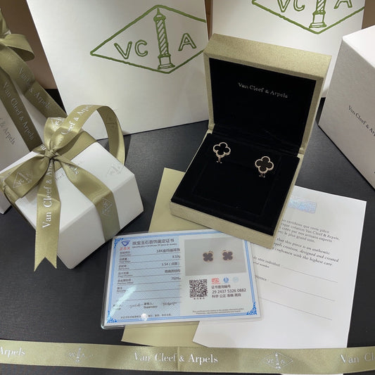 four leaf clover black agate gold earrings ehc61