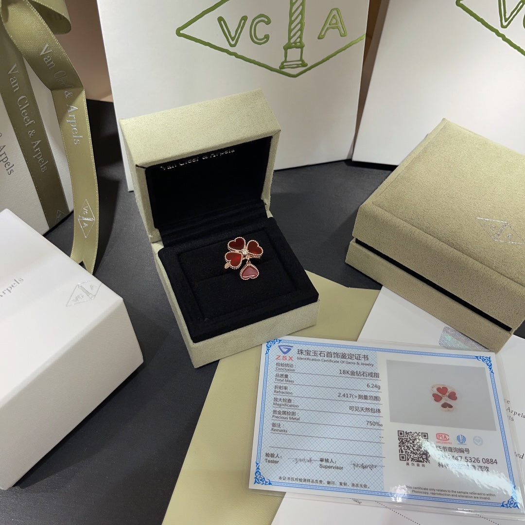 clover red agate small love rose gold ring jzc18