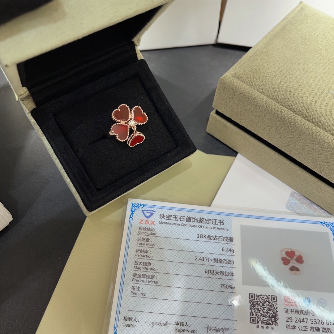 clover red agate small love rose gold ring jzc18