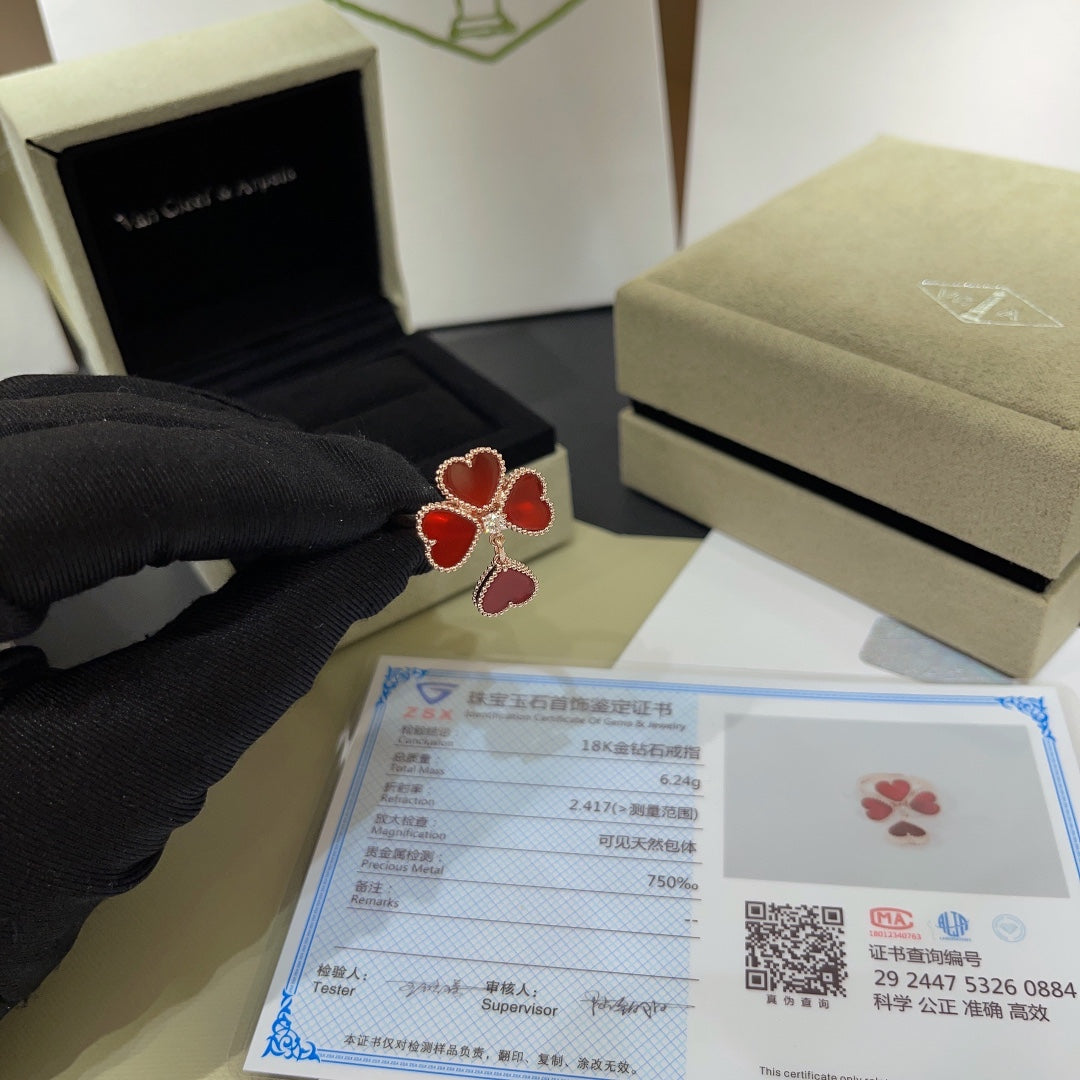clover red agate small love rose gold ring jzc18