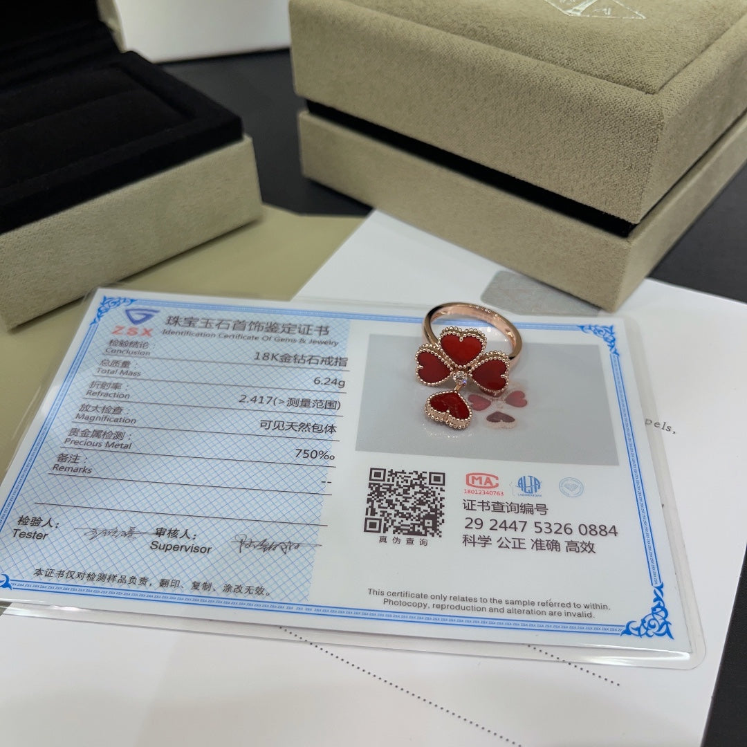 clover red agate small love rose gold ring jzc18