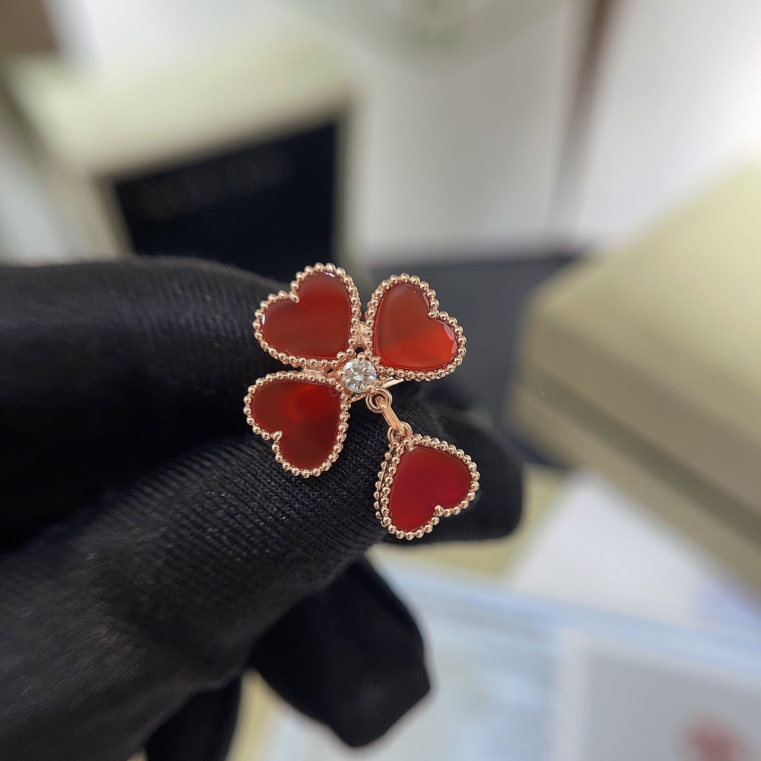 clover red agate small love rose gold ring jzc18