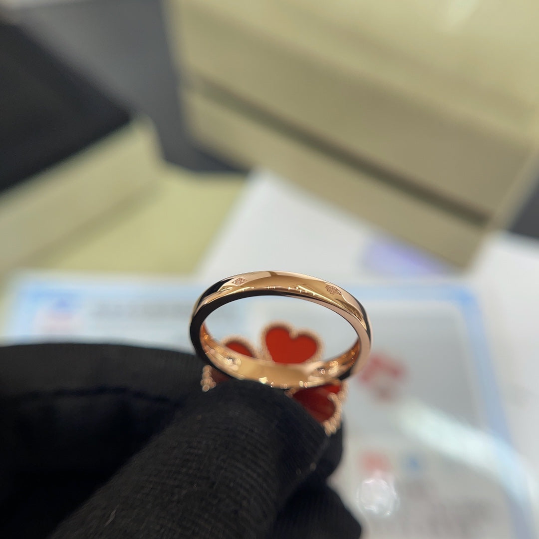 clover red agate small love rose gold ring jzc18