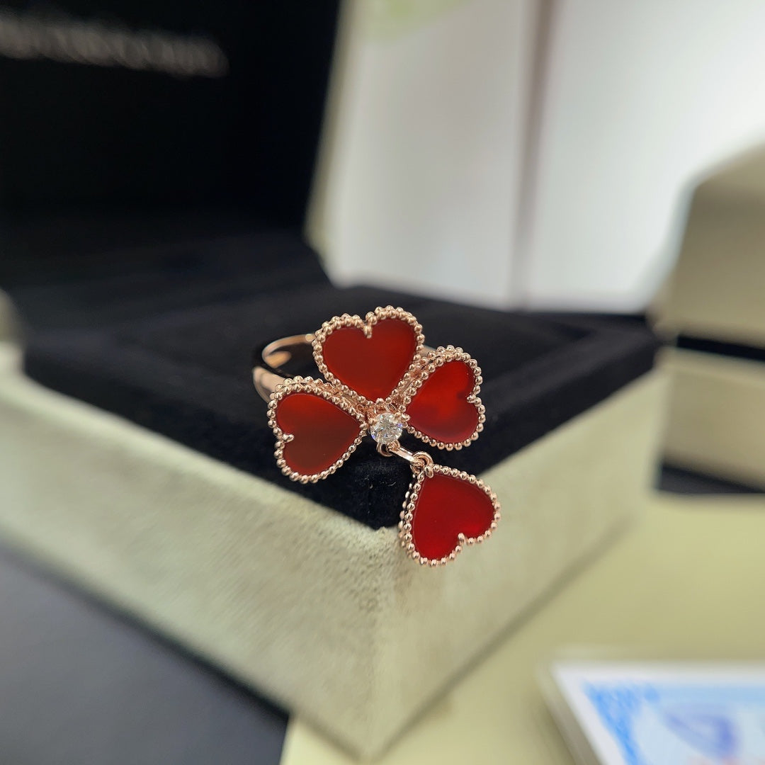 clover red agate small love rose gold ring jzc18