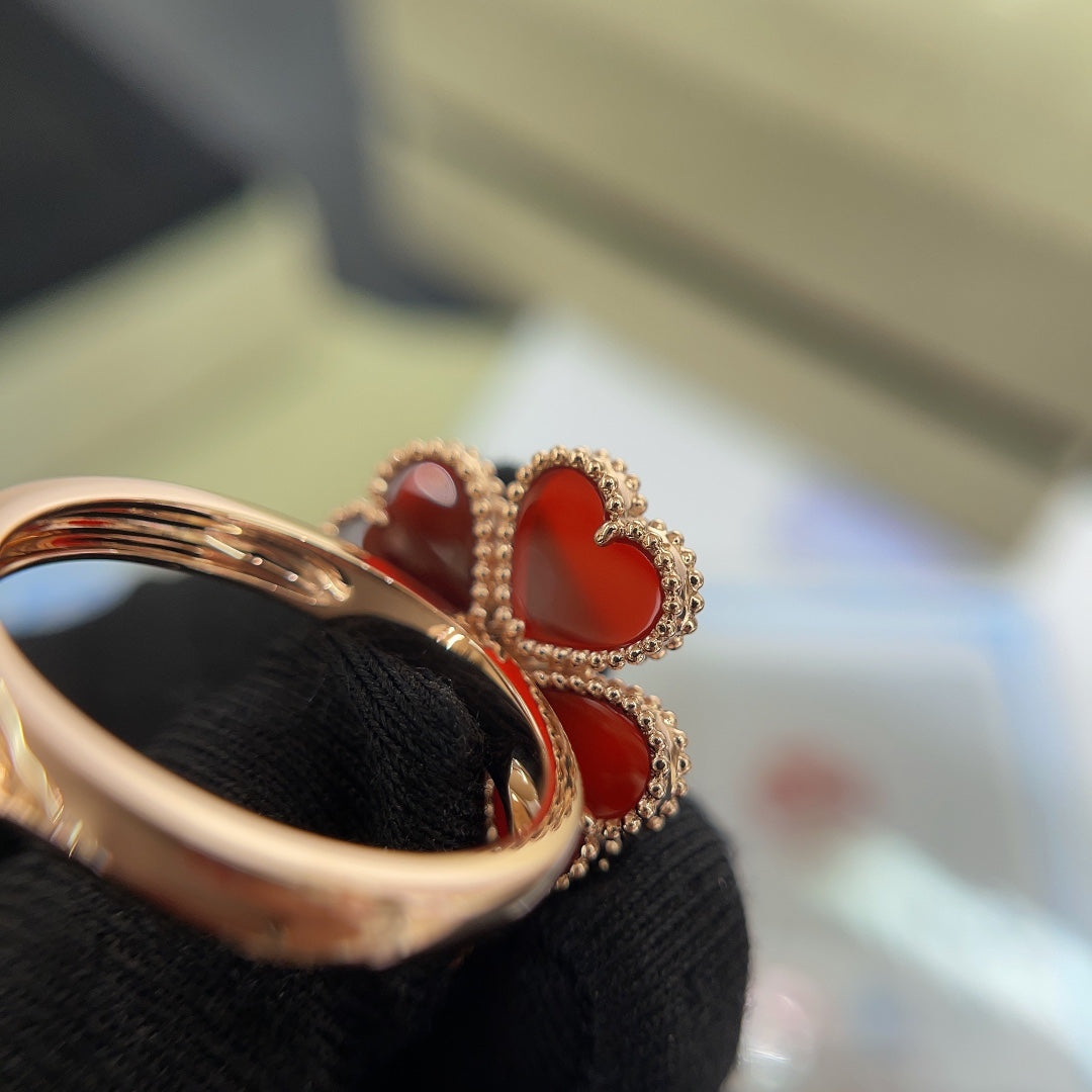 clover red agate small love rose gold ring jzc18