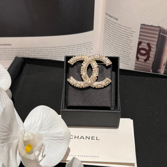 24k rectangular diamond pearl gold brooch xzc6