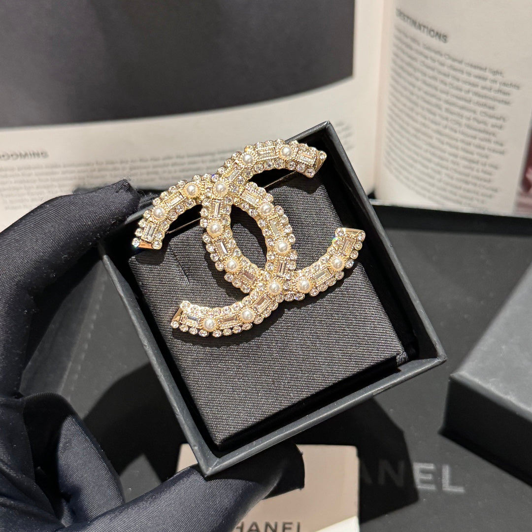 24k rectangular diamond pearl gold brooch xzc6