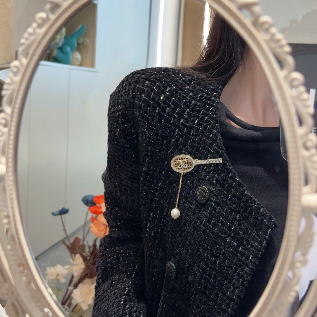 tennis racket pearl limited edition gold brooch xzc17