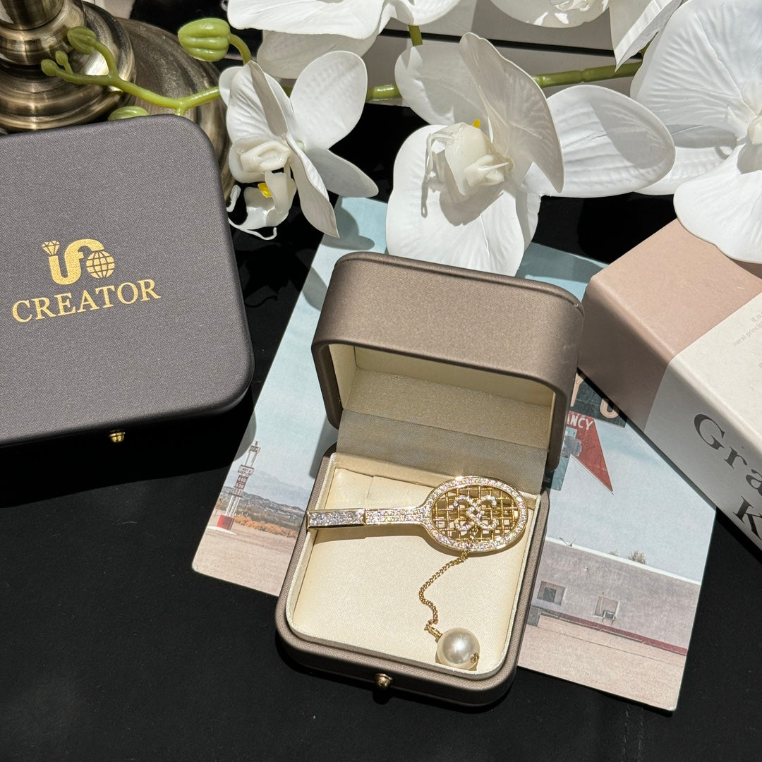 tennis racket pearl limited edition gold brooch xzc17