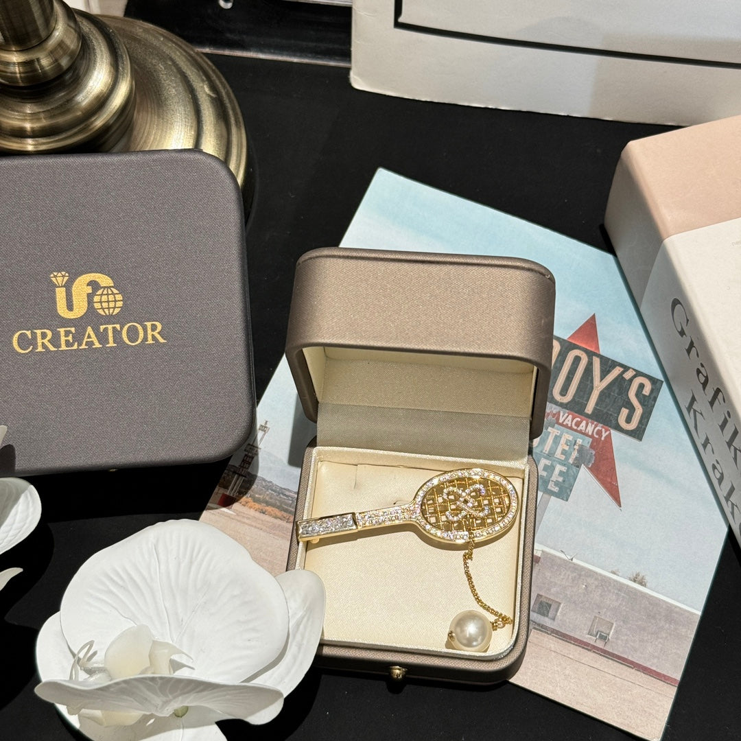 tennis racket pearl limited edition gold brooch xzc17