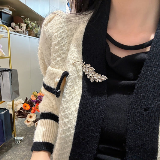 full diamond wheat ear leaves platinum brooch xzc18