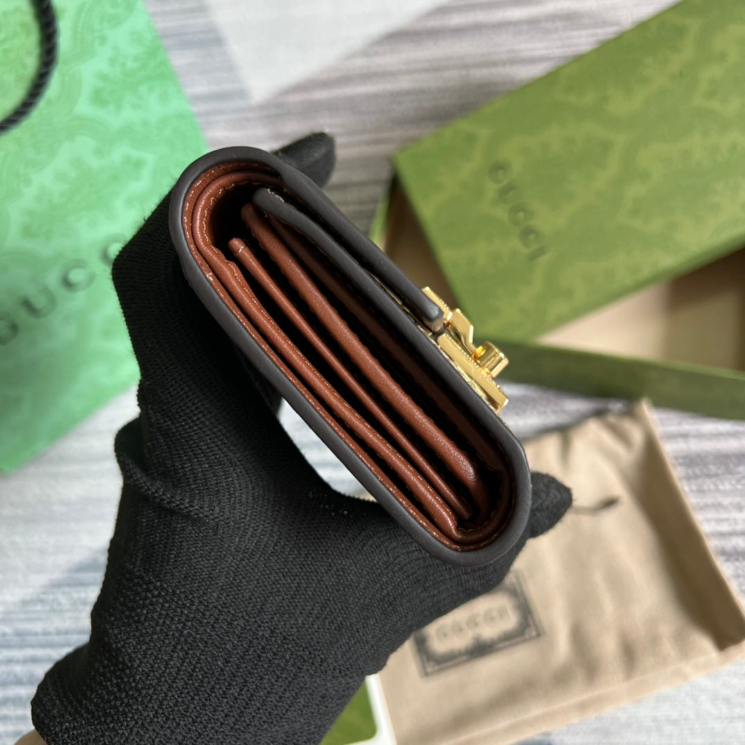 padlock series 11cm black leather wallet short clip wallet 453155