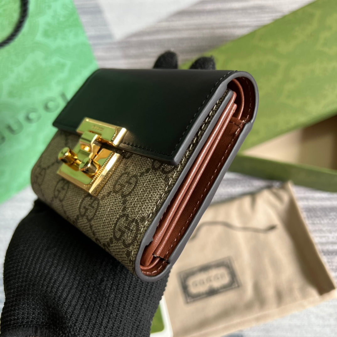 padlock series 11cm black leather wallet short clip wallet 453155