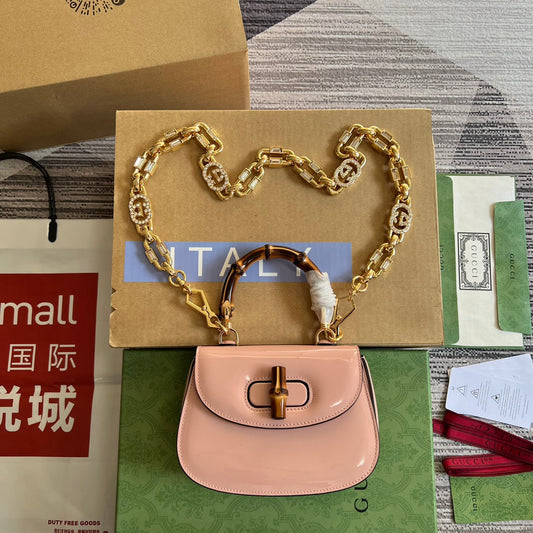 fashion saddle bag lock buckle pink bamboo joint bag 724641