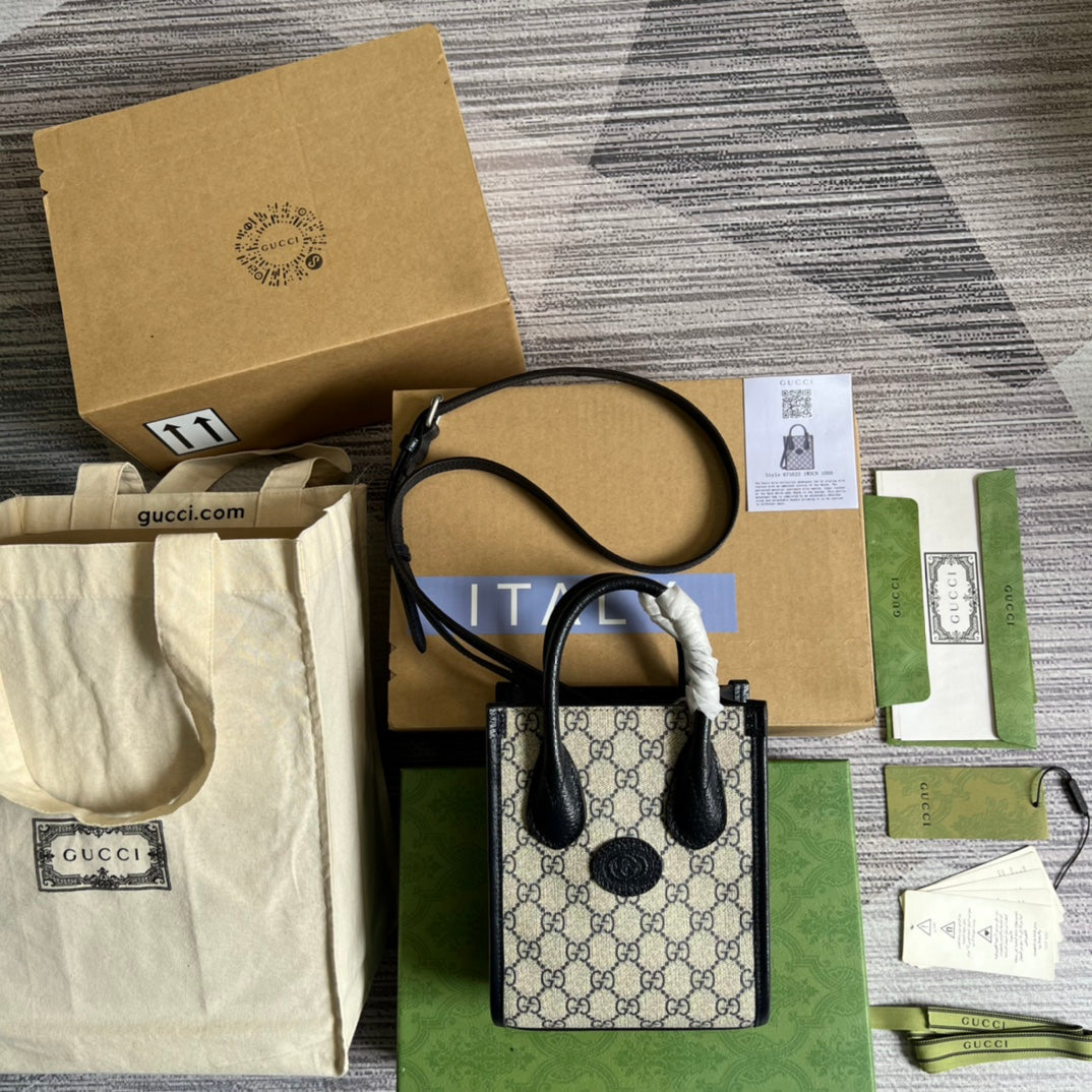 gg retro mini tote blue 16cm handbag 671623