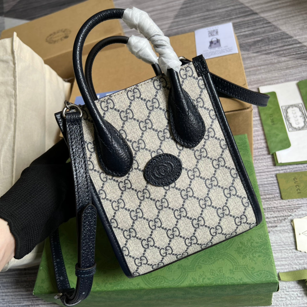 gg retro mini tote blue 16cm handbag 671623