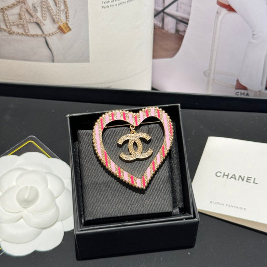 24c pink striped enamel brooch xzc24