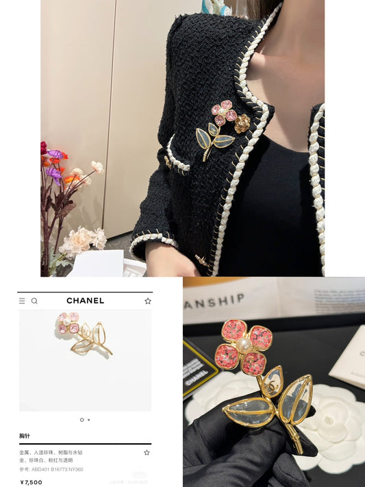 four leaf clover pearl white water diamond powder pearl brooch xzc32